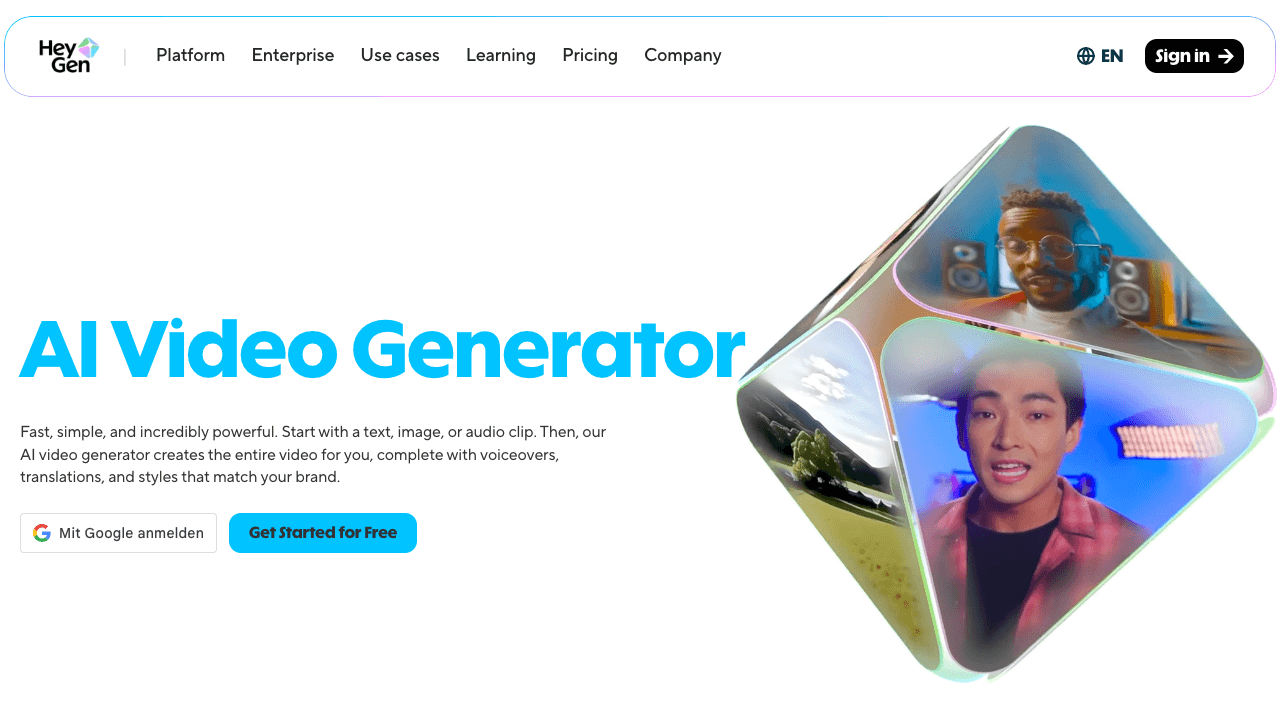 HeyGen Plattform mit KI-Avatar-Erstellung, Videoübersetzungspanel und 175+ Sprachoptionen — Screenshot März 2026